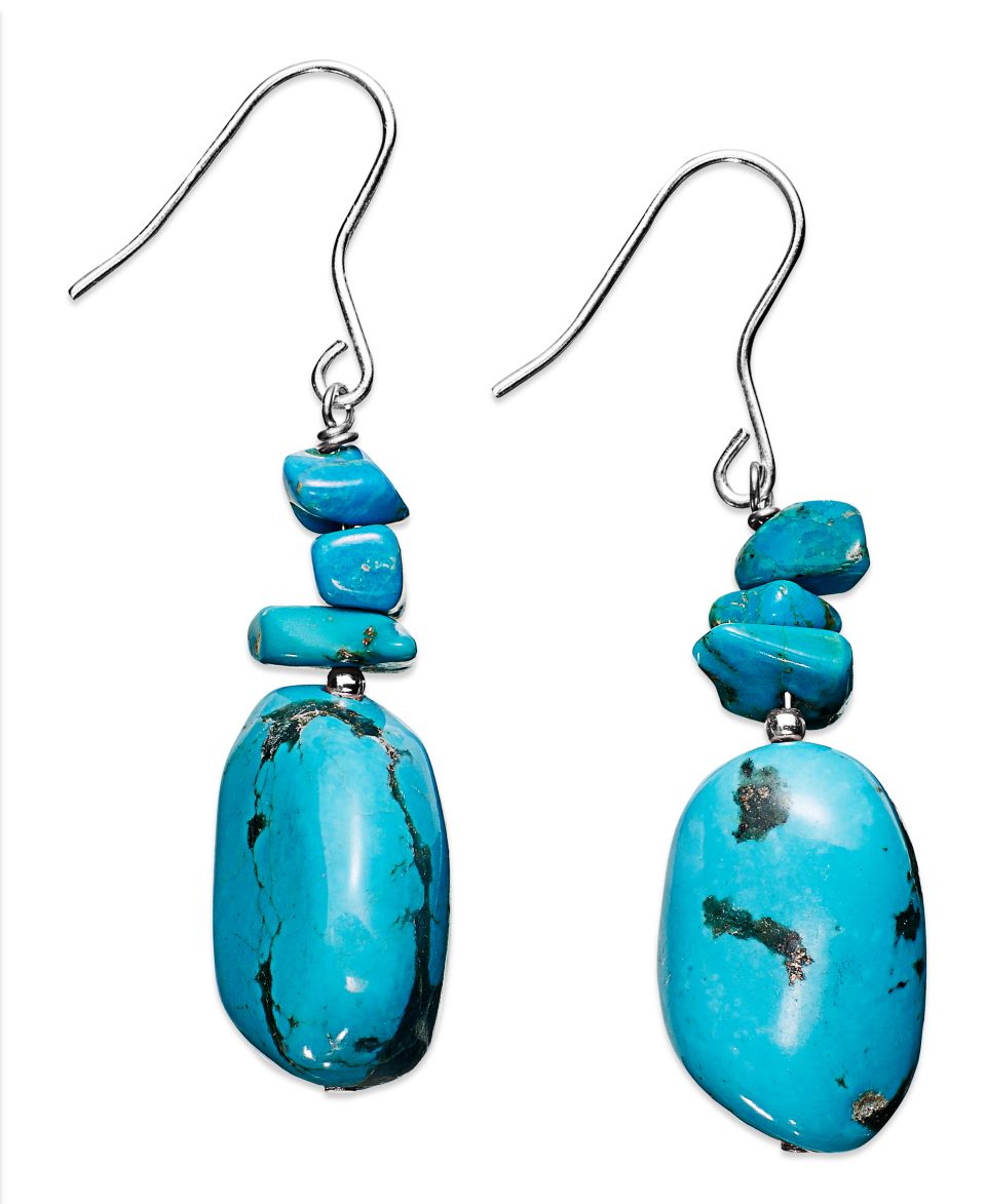 Avalonia Road Stabilized Turquoise Drop Hoop Earrings in Sterling Silver   Earrings   Jewelry & Watches