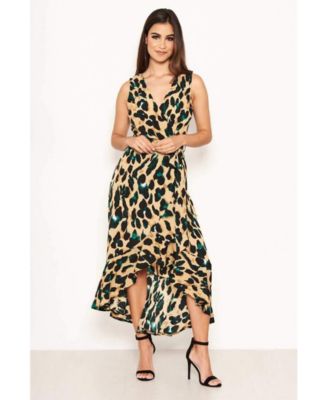 leopard print wrap frill dress