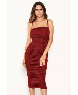 ruched strappy bodycon dress