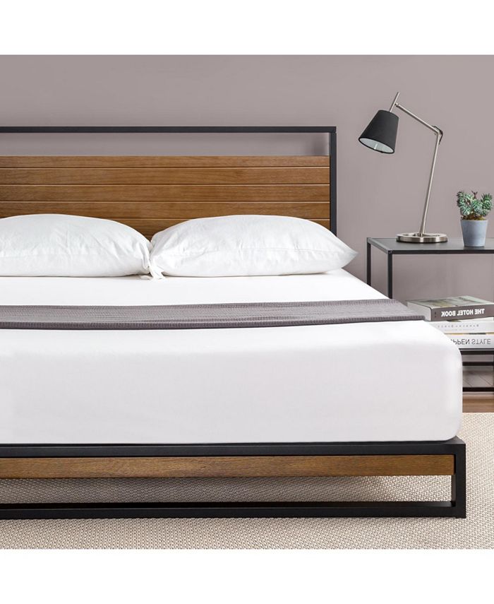 Zinus Suzanne Metal And Wood Platform Bed With Headboard Queen Reviews Furniture Macy S Queen size iron bed frame heavy duty bedroom metal flatform black 9 support post. suzanne metal and wood platform bed with headboard queen