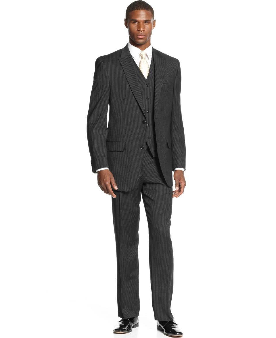 Tommy Hilfiger Suit, Black Tonal Stripe Vested Trim Fit   Suits & Suit Separates   Men