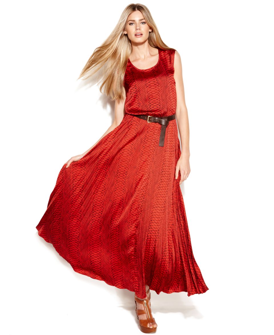 MICHAEL Michael Kors Sleeveless Animal Print Belted Maxi Dress   Dresses   Women