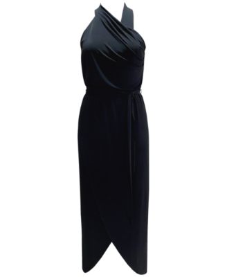 pleated halter maxi dress