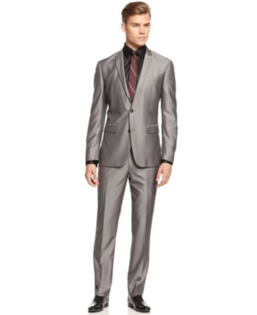 Bar III Suit Separates, Shiny Grey Pindot Slim Fit - Suits & Suit ...