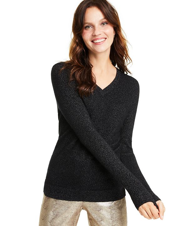 Charter Club Cashmere-Metallic V-Neck Sweater, Created for Macy's ...