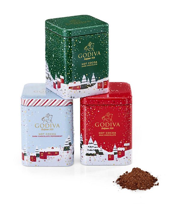 Godiva Holiday Hot Cocoa Chocolate Gift Box, 3 Tin Set