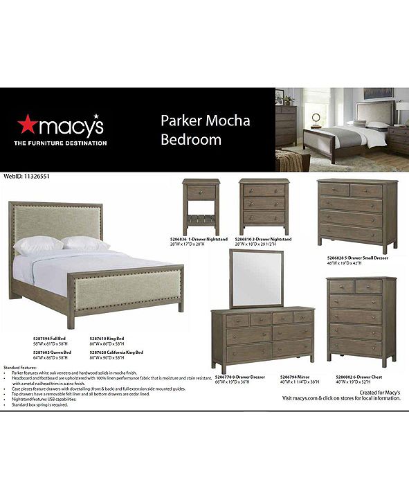 Furniture Parker Mocha Upholstered Queen Bed, Created for Macy&#39;s & Reviews - Furniture - Macy&#39;s