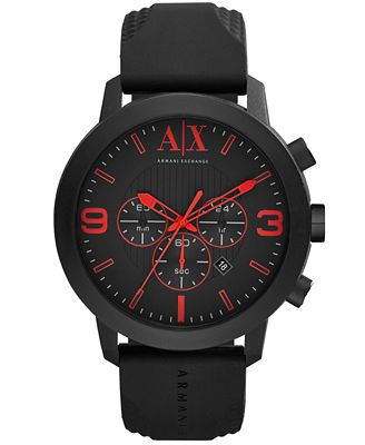 A|X Armani Exchange Watch, Men's Chronograph Black Silicone Strap 49mm ...