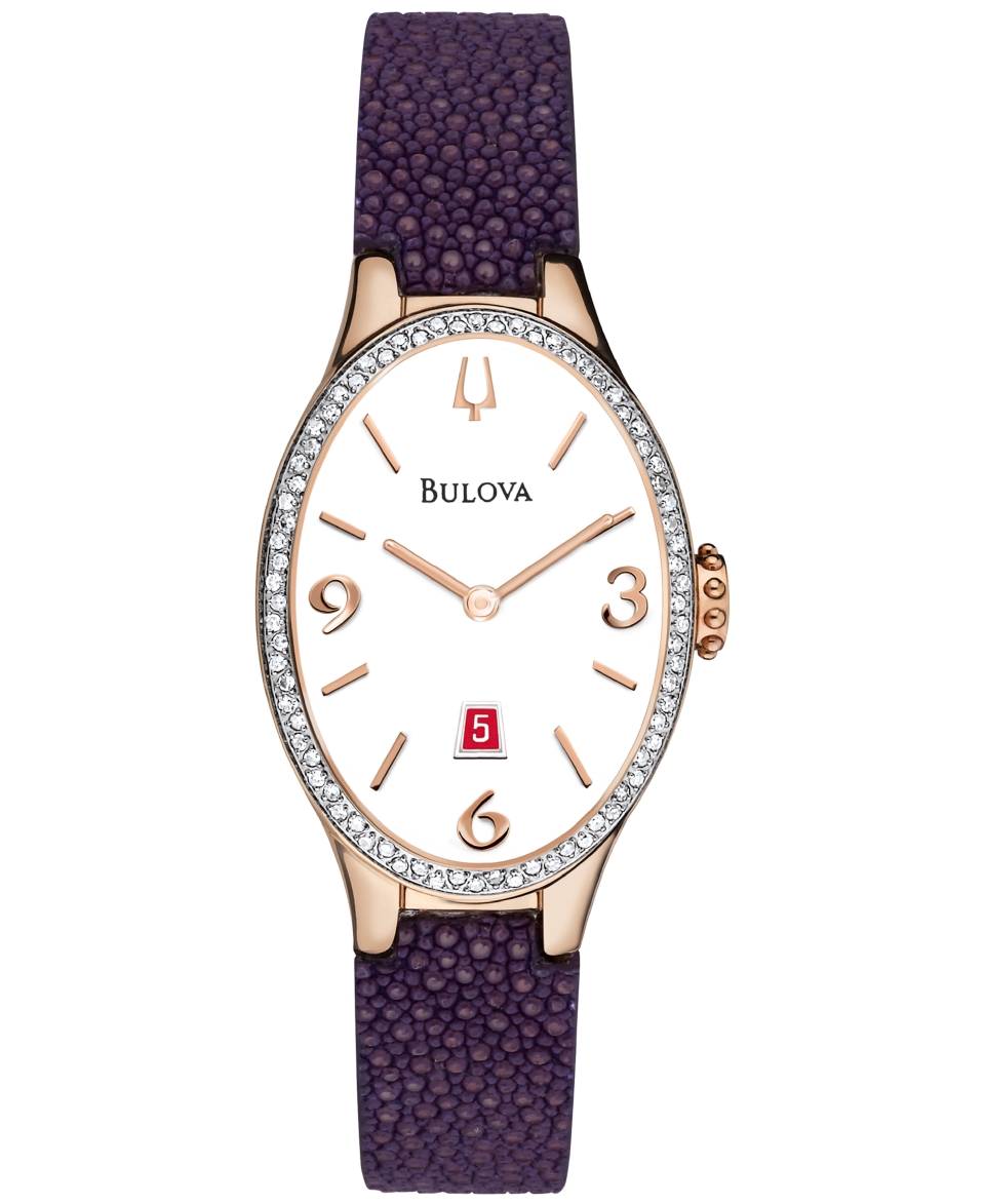 Bulova Womens Diamond (2/5 ct. t.w.) Purple Stingray Leather Strap Watch 40x25mm 98R198   Watches   Jewelry & Watches