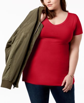 plus size red v neck t shirt