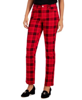 red plaid jeans