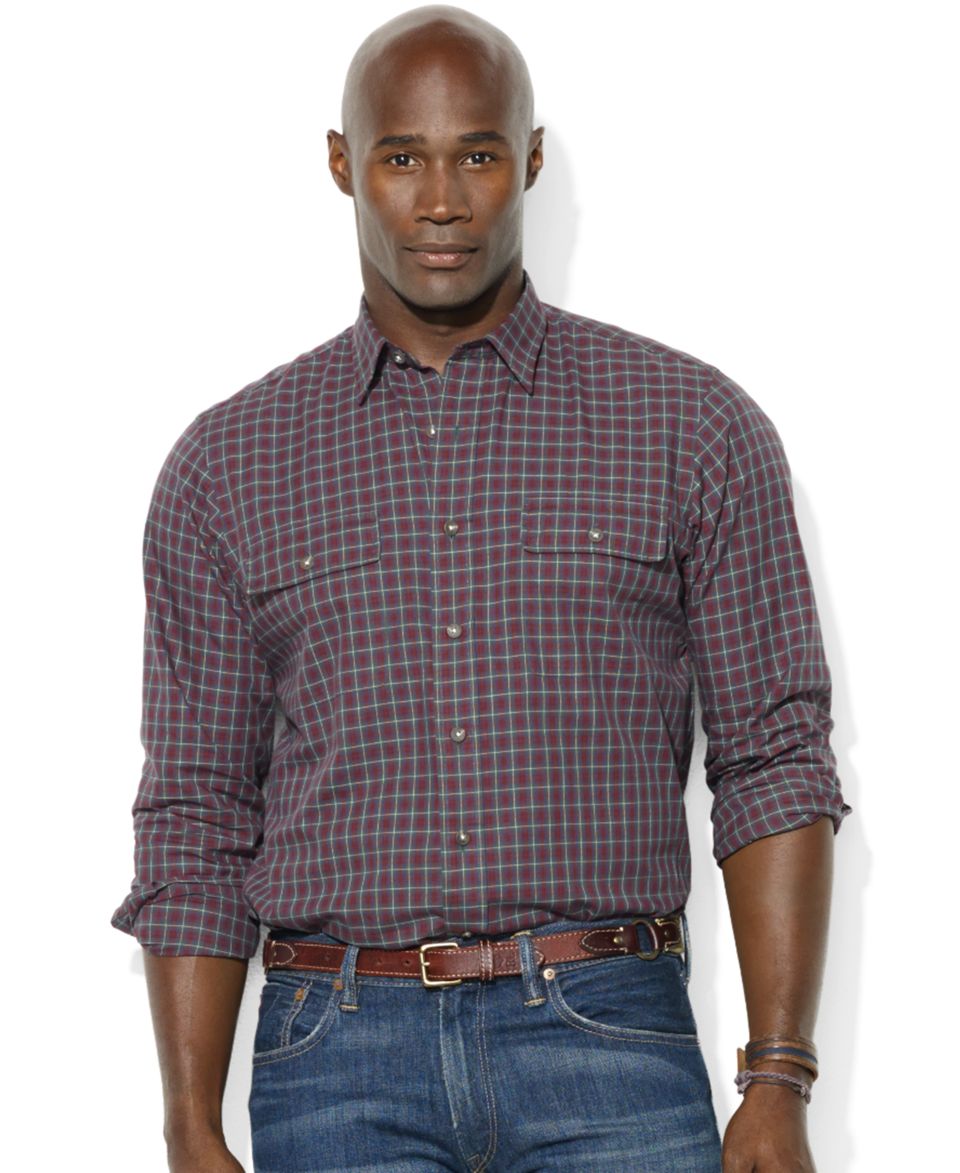 Polo Ralph Lauren Big and Tall Shirt, Long Sleeve Plaid Sueded Twill