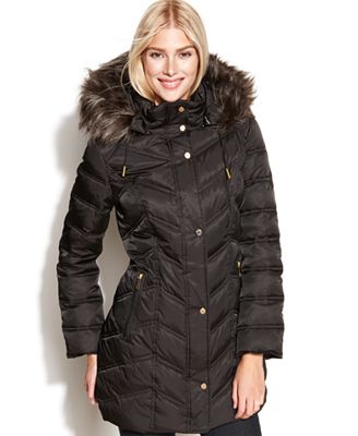 Kenneth Cole Reaction Coat, Hooded Faux-Fur-Trim Quilted Puffer - Coats ...