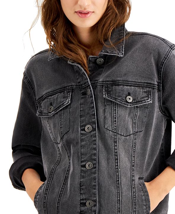 Style & Co Black Denim Trucker Jacket, Created for Macy's & Reviews ...