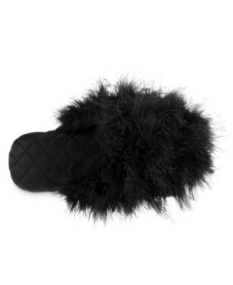 black feather slippers