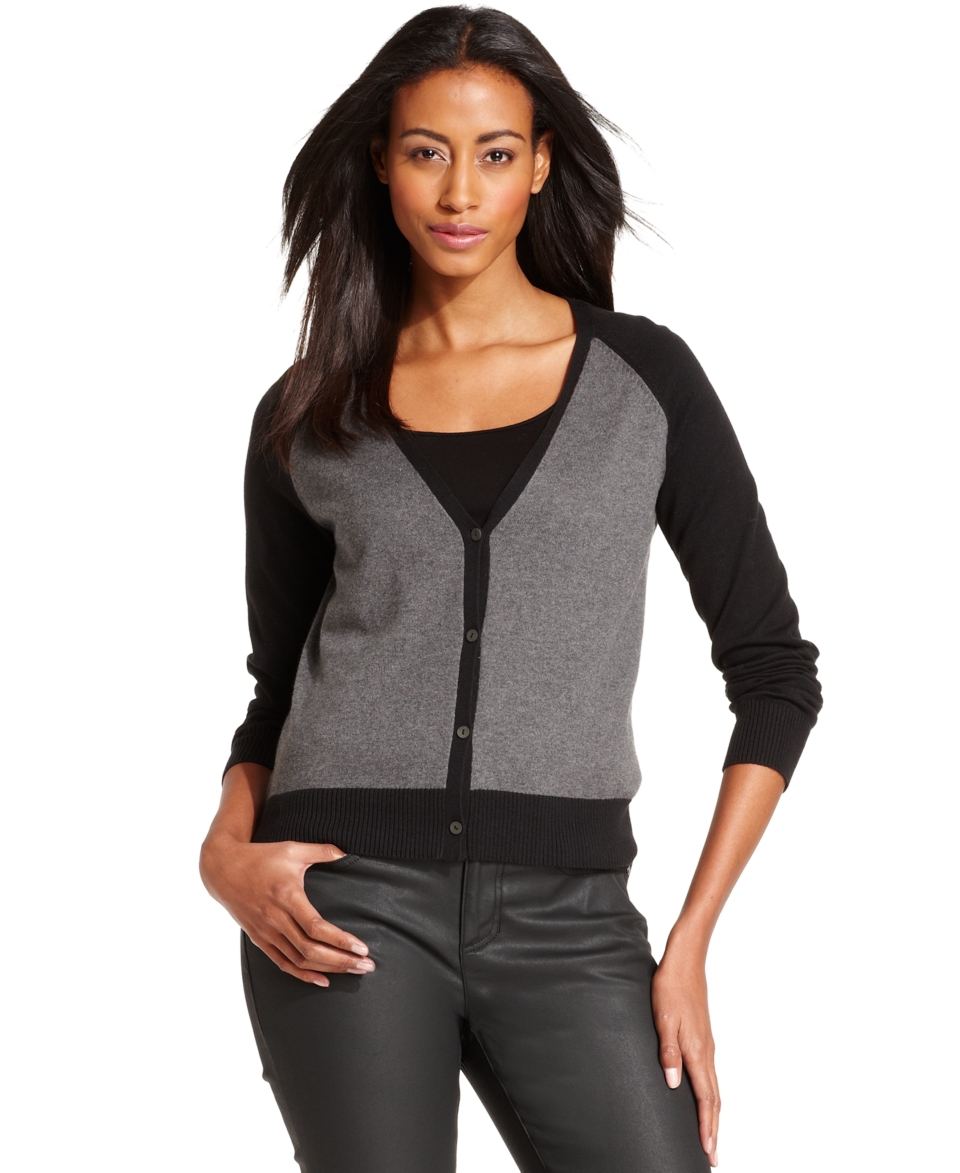 Eileen Fisher Sweater, Long Sleeve Colorblocked Button Front Cardigan   Women