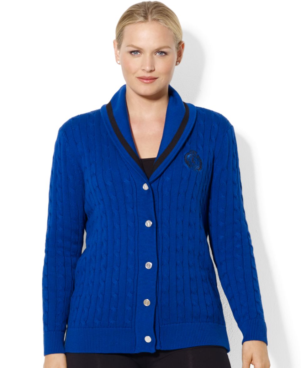 Lauren Ralph Lauren Plus Size Sweater, Long Sleeve Shawl Collar Cable Knit Cardigan   Sweaters   Plus Sizes