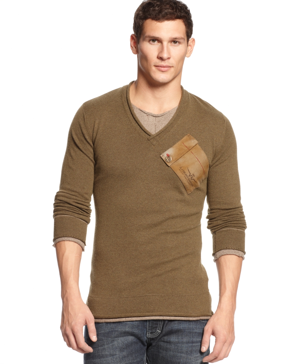 Armani Jeans Sweater, Long Sleeve Pocket V Neck   Sweaters   Men