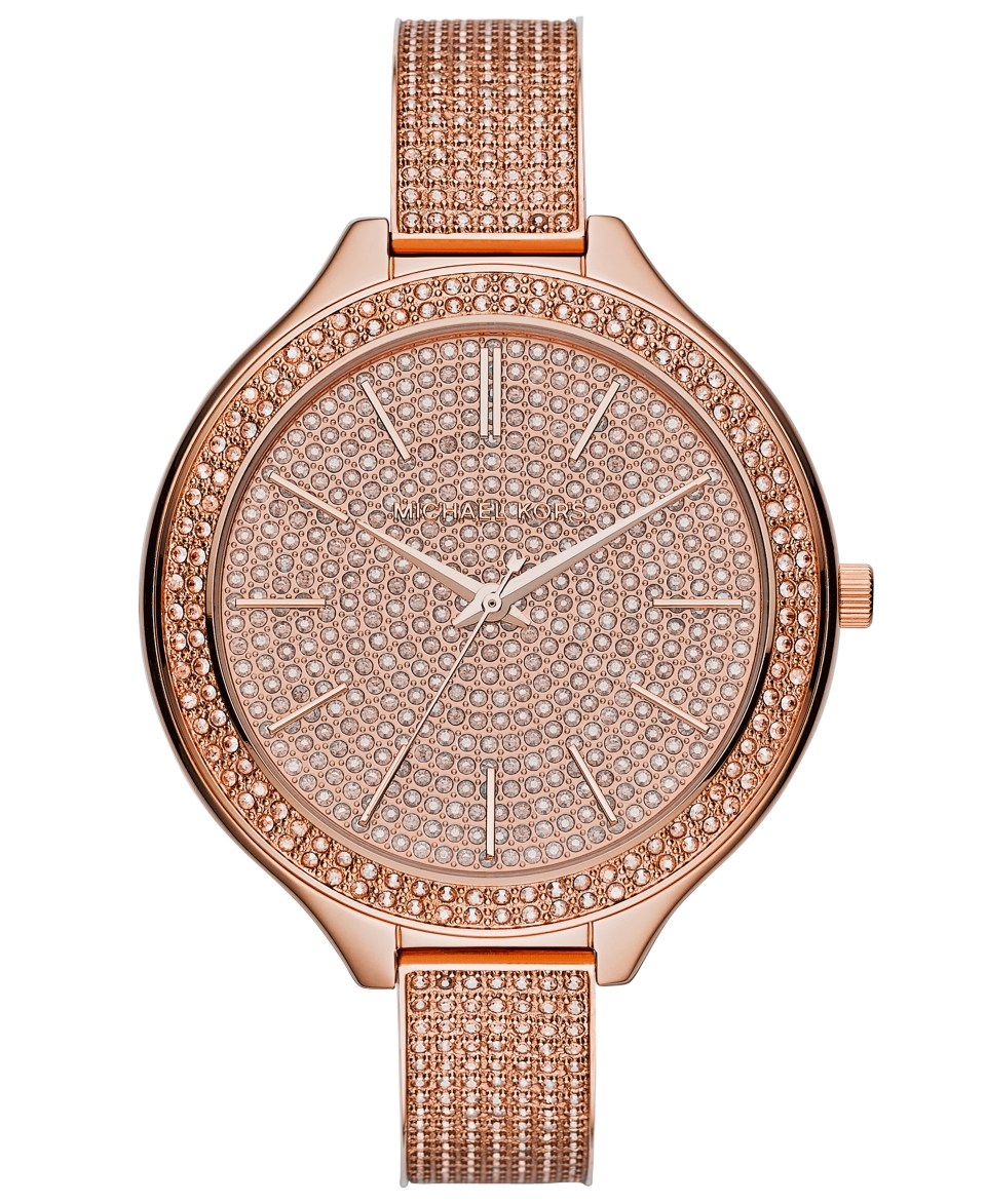 Michael Kors Womens Slim Runway Glitz Rose Gold Tone Stainless Steel Bracelet Watch 43mm MK3251   Watches   Jewelry & Watches