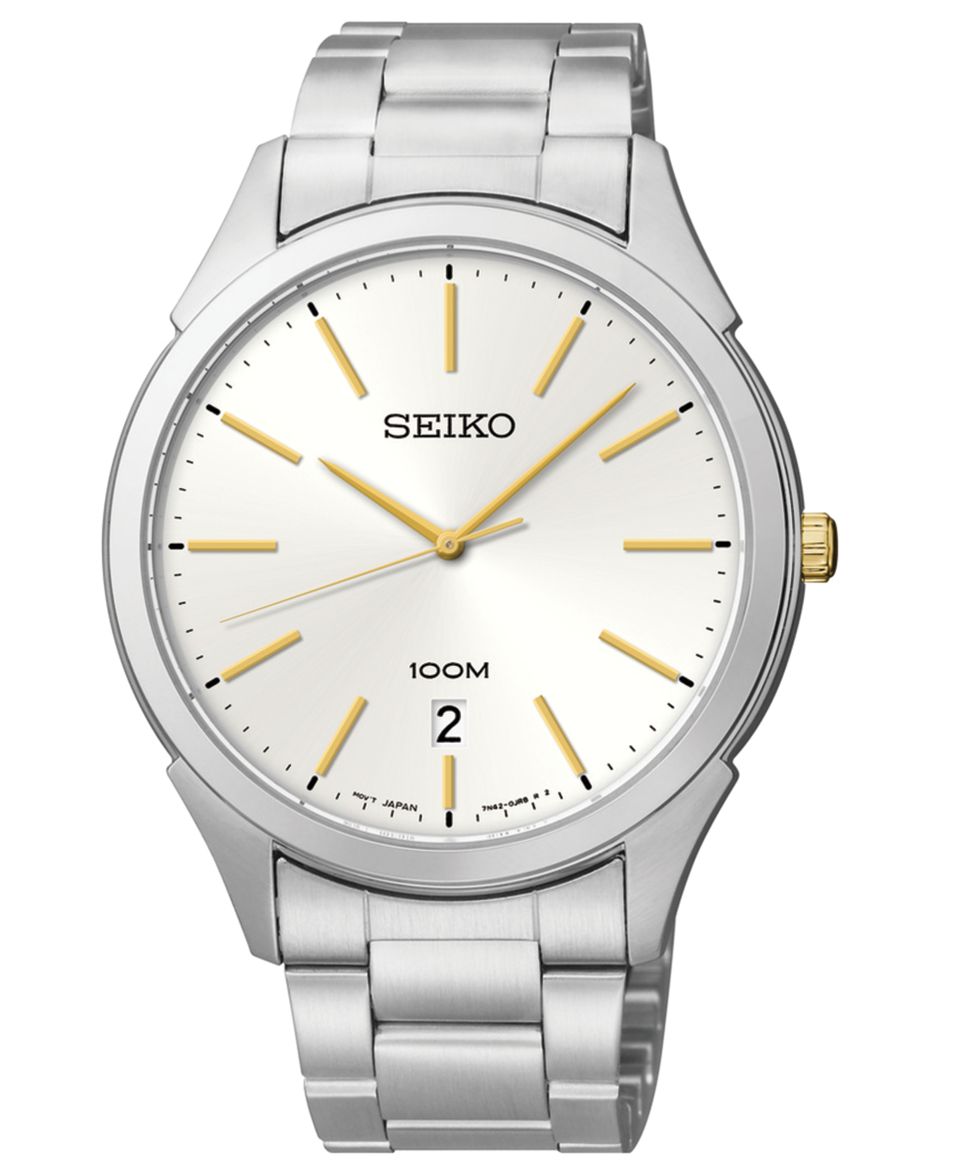 Seiko Watch, Mens Solar Two Tone Stainless Steel Bracelet 36mm SNE047   Watches   Jewelry & Watches