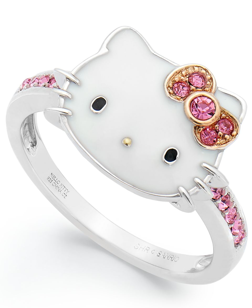 Hello Kitty Sterling Silver Ring, Small Pave Crystal Face Ring