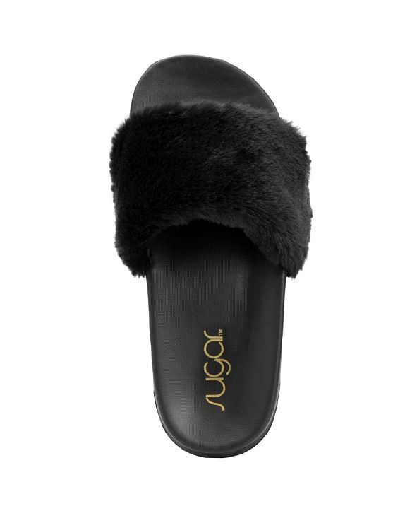 fuzzy slide sandals