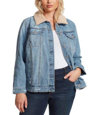 plus size denim jacket with fur collar