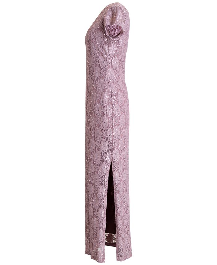 connected sequined lace overlay gown