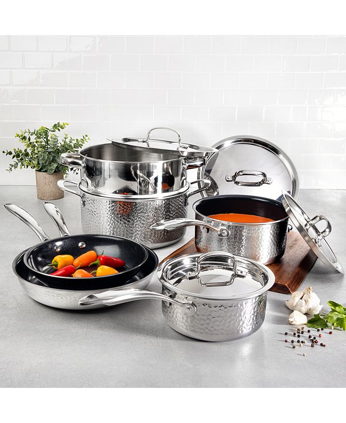 Granite Stone Diamond Hammered Stainless Steel DiamondInfused 10Pc. Nonstick Cookware Set