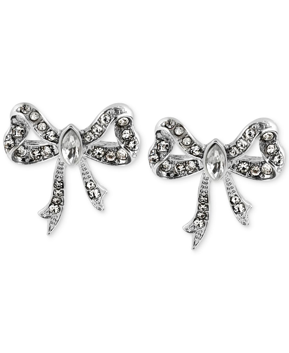 Betsey Johnson Silver Tone Crystal Bow Stud Earrings   Fashion Jewelry   Jewelry & Watches