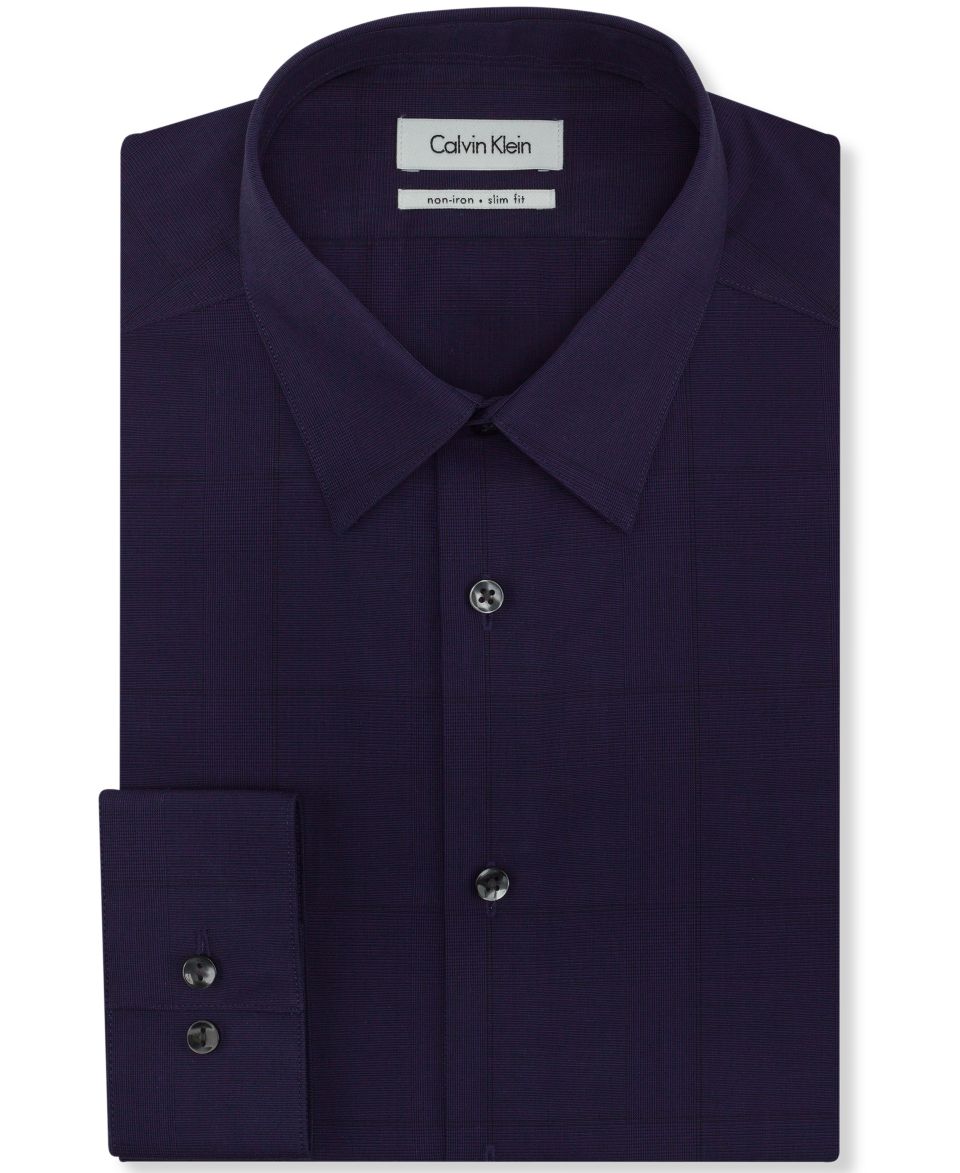 Calvin Klein Dress Shirt, STEEL No Iron Violet Root Mini Stripe Long