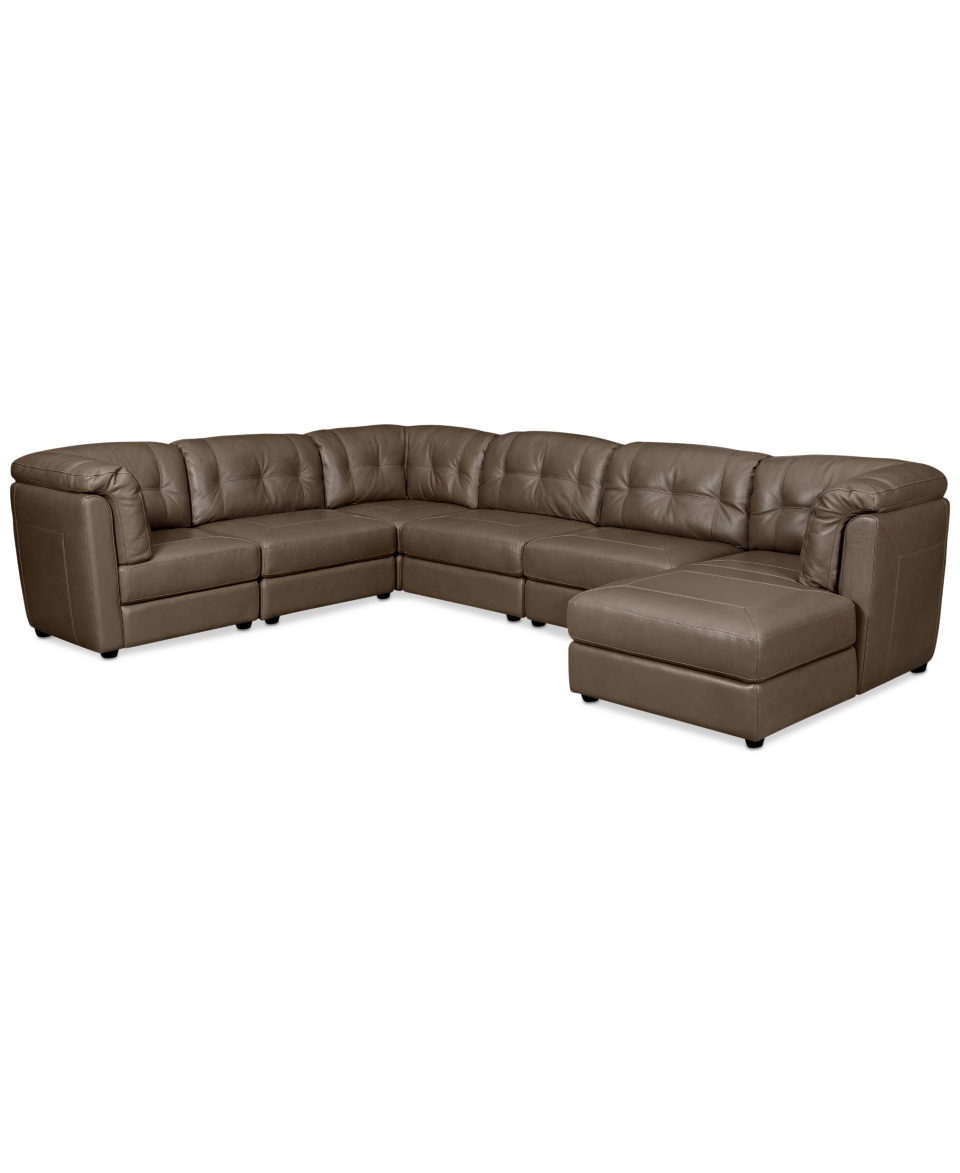 Fabian Leather Modular Sectional Sofa, 6 Piece (2 Square Corner Units, 3 Armless Chairs, and Chaise) 147W x 114D x 35H RAF   Furniture