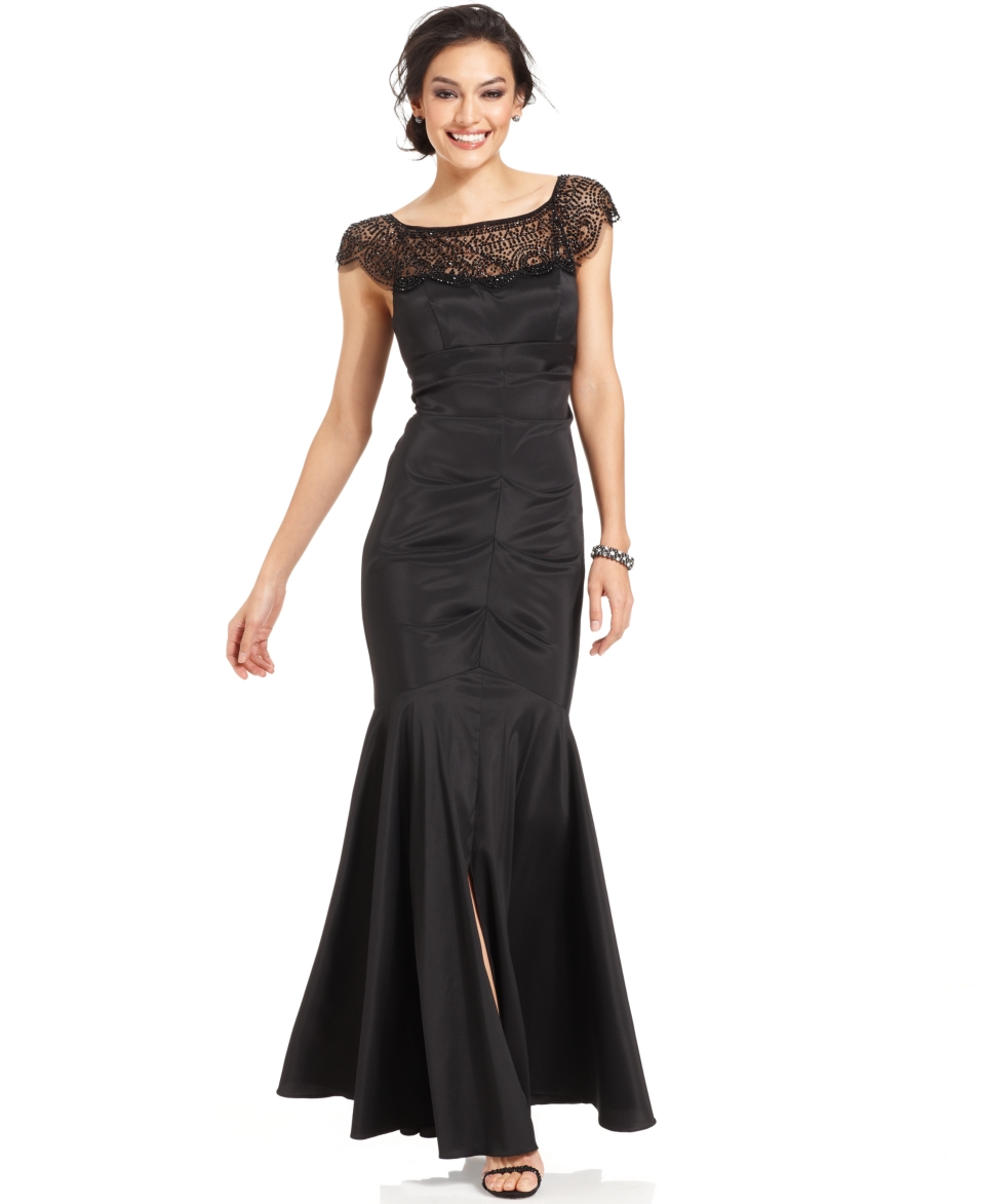 Xscape Cap Sleeve Beaded Mermaid Gown   Dresses   Women