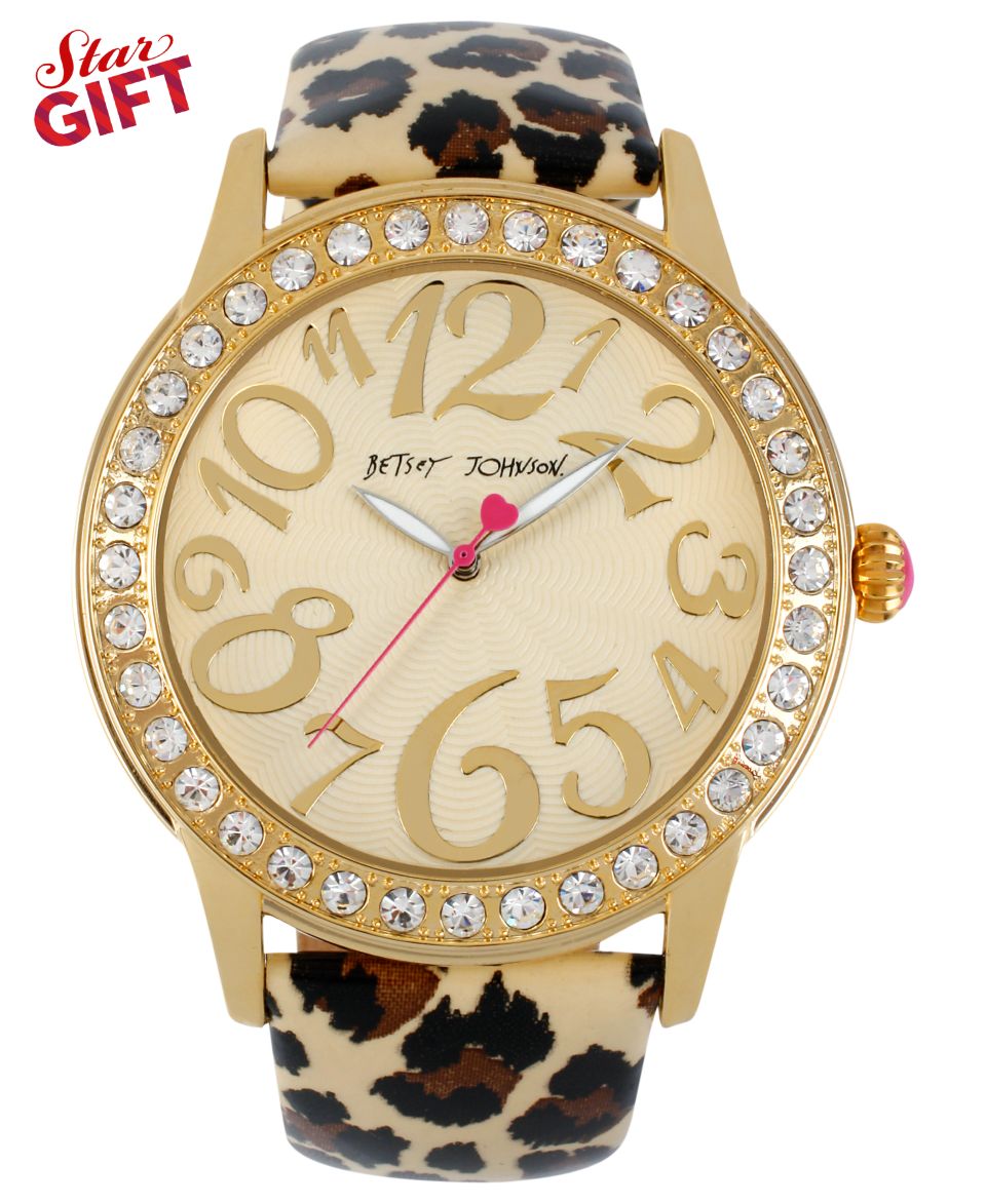 Betsey Johnson Watch, Womens Leopard Print Patent Leather Strap 48mm BJ00217 01   Watches   Jewelry & Watches