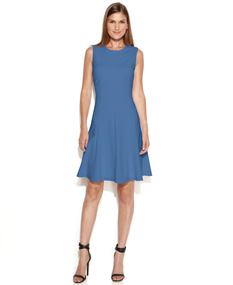 Calvin Klein Sleeveless Moto Faux Wrap Dress   Dresses   Women