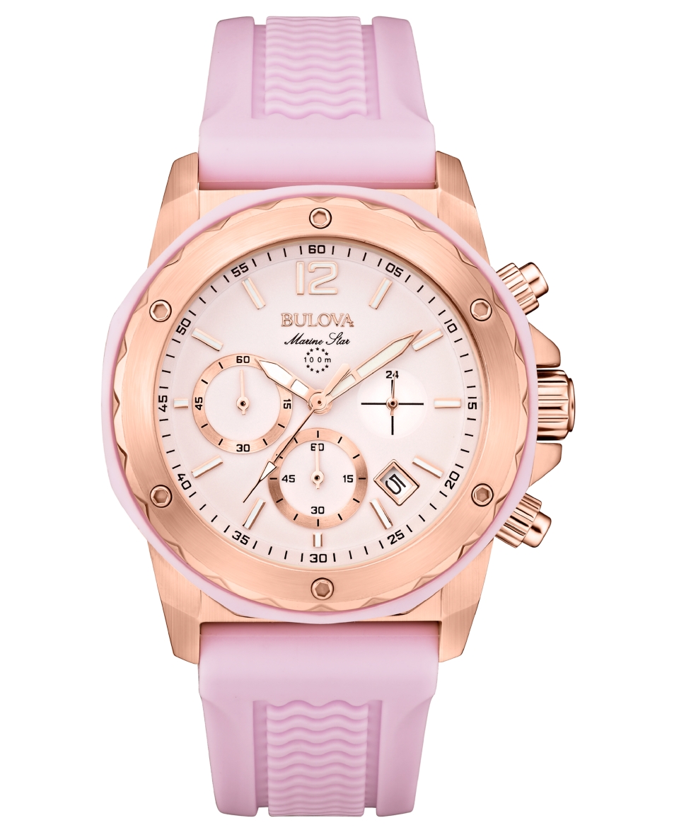 Bulova Womens Chronograph Marine Star Pink Silicone Strap Watch 36mm 98M118   Watches   Jewelry & Watches