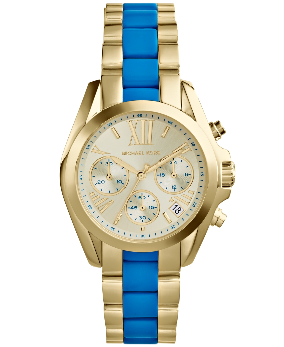 Michael Kors Womens Chronograph Mini Bradshaw Blue and Gold Tone