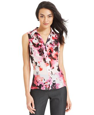 Tahari by ASL Sleeveless Floral-Print Button-Front Blouse - Tops ...