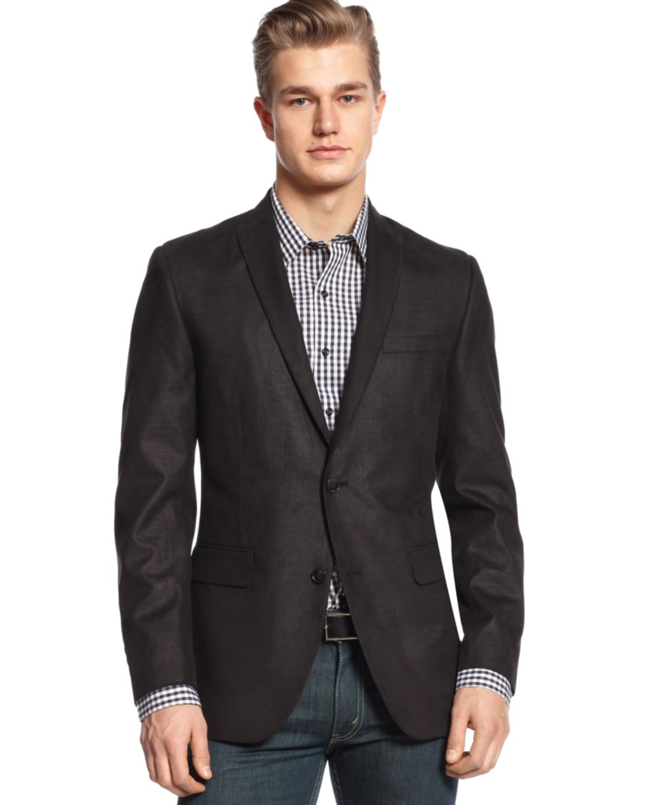 Tasso Elba Jacket, Brown Herringbone Windowpane Sportcoat   Blazers & Sport Coats   Men