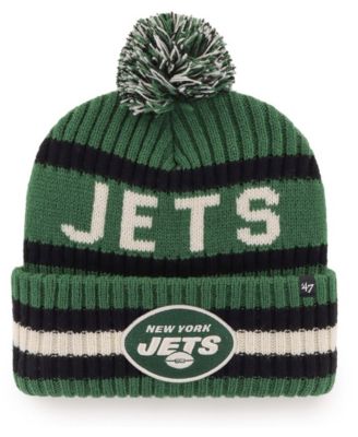 Мужская зеленая вязаная шапка New York Jets Bering с помпоном на манжетах