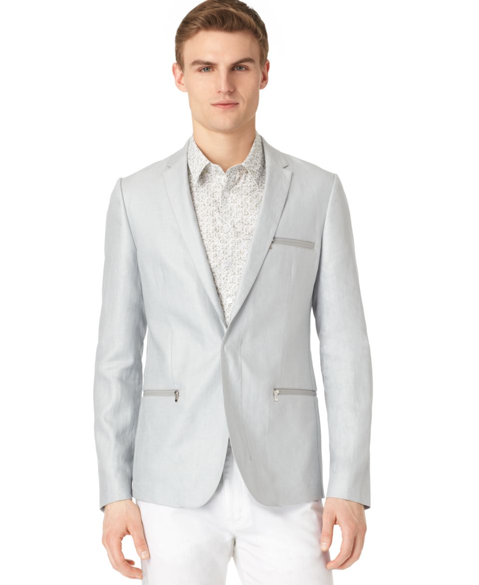 Calvin Klein Leather Trimmed Linen Slim Fit Blazer   Men