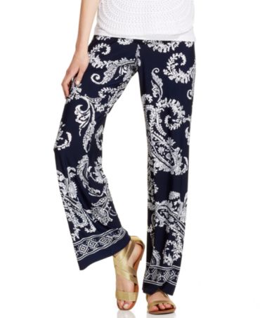 NY Collection Printed Wide-Leg Soft Pants - Pants & Capris - Women - Macy's