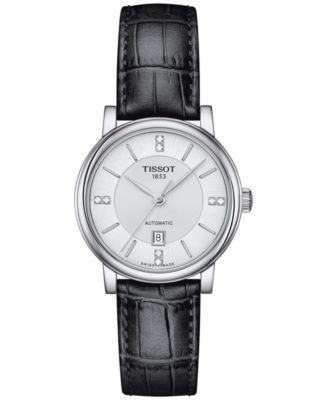 Женские швейцарские автоматические часы Carson Premium Lady Tissot с бриллиантовым акцентом на черном кожаном ремешке 30 мм