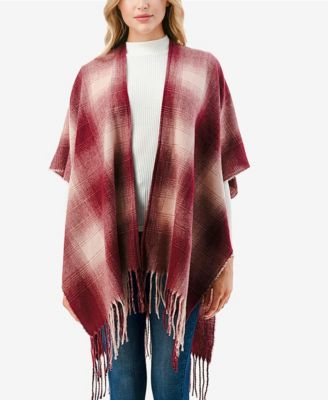 Женское клетчатое пончо Marcus Adler с открытой передней частью и бахромой 13690₽