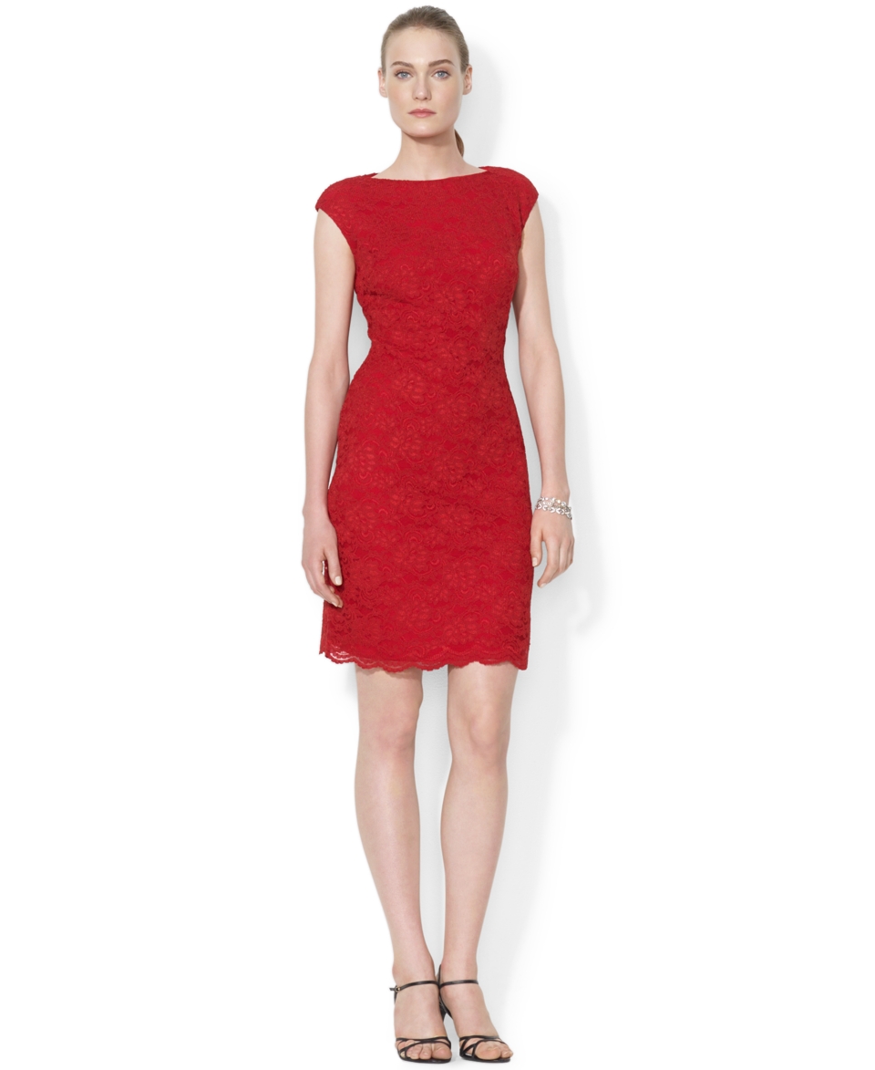 Lauren Ralph Lauren Cap Sleeve Lace Dress   Dresses   Women