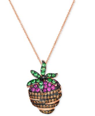 Ожерелье Le Vian GODIVA x Le Vian® с клубничной подвеской в шоколаде, украшенное несколькими драгоценными камнями (5/8 карата) и шоколадным бриллиантом (3/8 карата) из розового золота 14 карат, подвеска из клубничного золота 14 карат