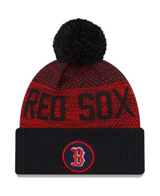 Мужская спортивная вязаная шапка с манжетами и помпоном из коллекции New Era Navy Boston Red Sox Authentic Collection