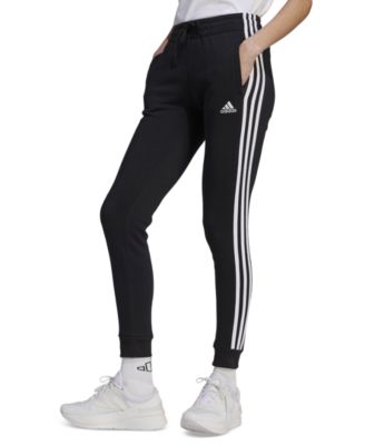 женские хлопковые флисовые спортивные штаны adidas для бега трусцой с 3 полосками черного цвета