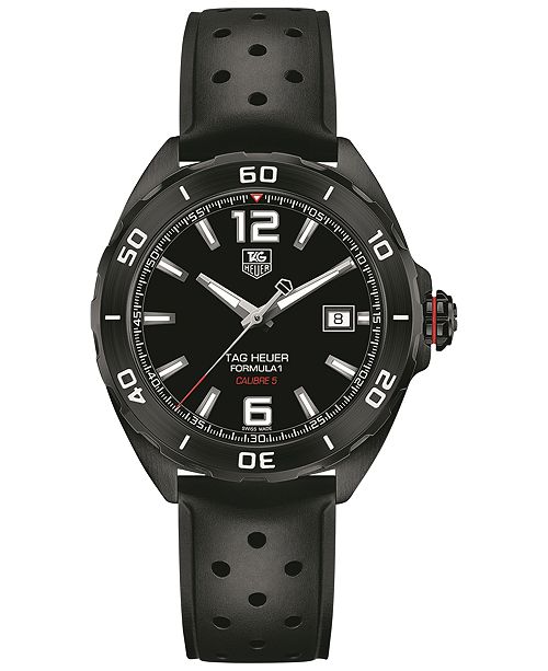 Tag Heuer Men S Swiss Automatic Formula 1 Calibre 5 Black Perforated Rubber Strap Watch 41mm Reviews Watches Jewelry Watches Macy S