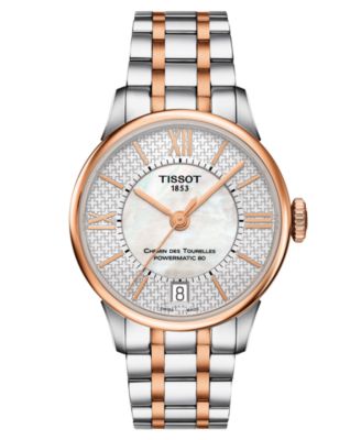 Женские швейцарские автоматические часы Tissot Chemin des Tourelles Powermatic 80 Helvetic Pride с двухцветным браслетом из нержавеющей стали 32 мм